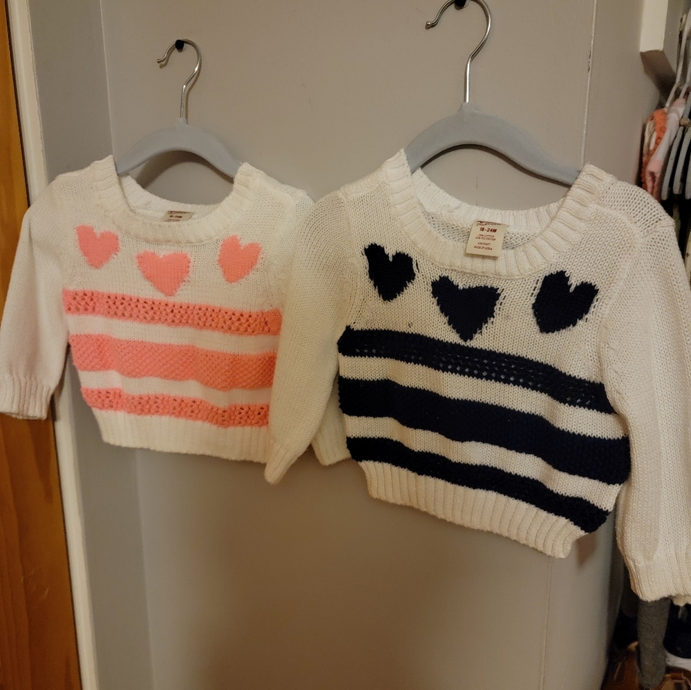 Arizona Jean Co. Toddler Sweater Heart Set. White sweaters with pink and black